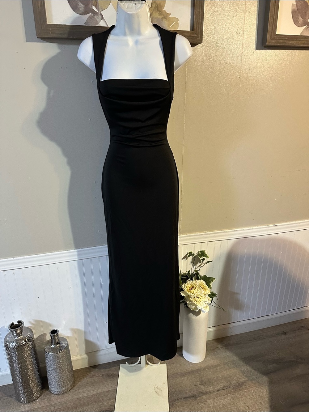 Classic Black Square-Neck Maxi Dress